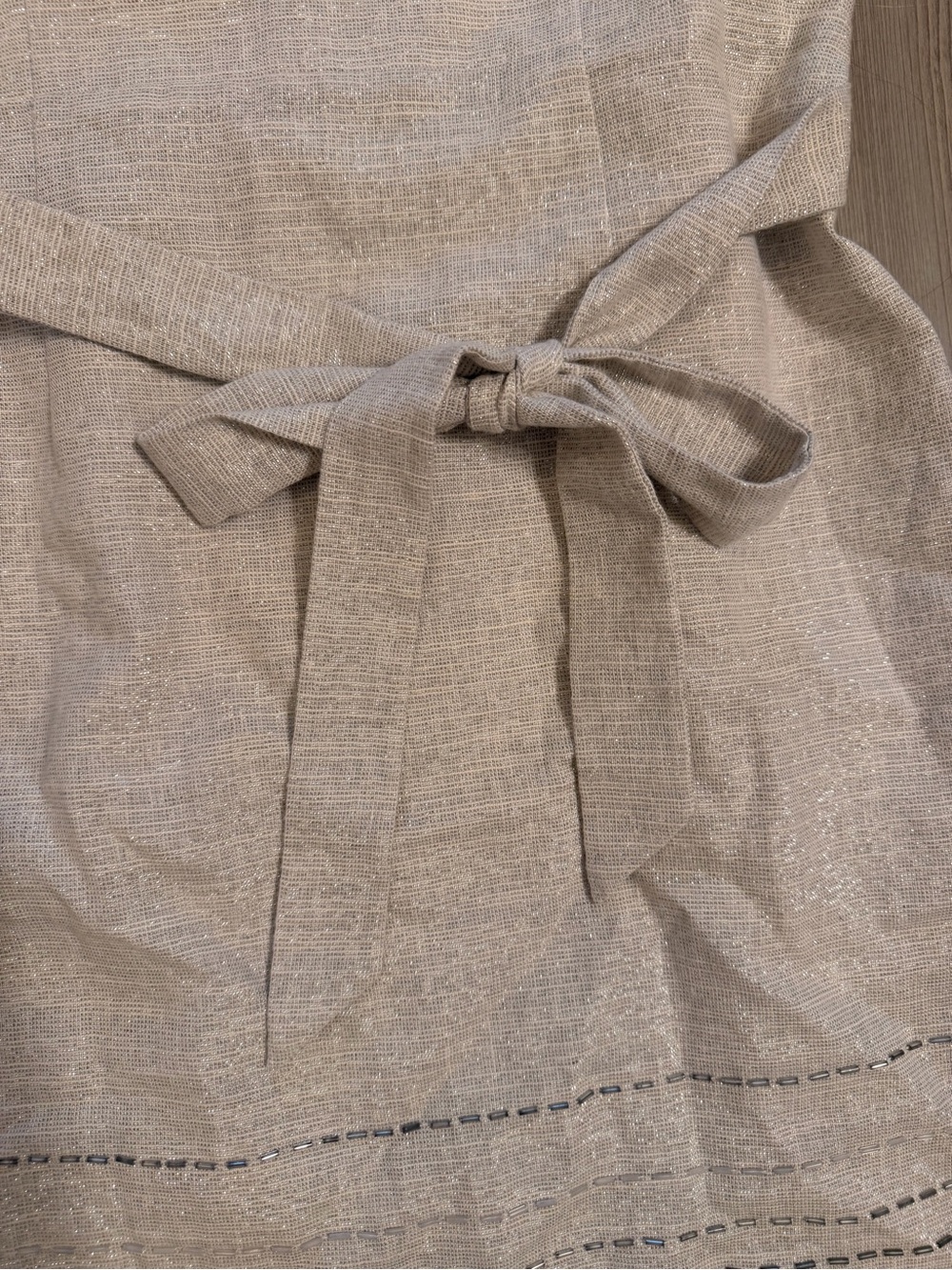 LOFT Women’s Petite Strapless Shimmery Gray Linen-Blend Tie-Waist Dress size 2 - Picture 5 of 11